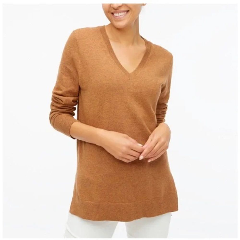 J.Crew Tan Wool Cotton Blend V-Neck Sweater XS Quiet Luxury Fall Preppy Autumn